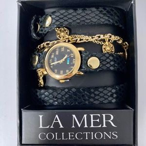 NIB LA MER Black Multichain Snakeskin Design Watch